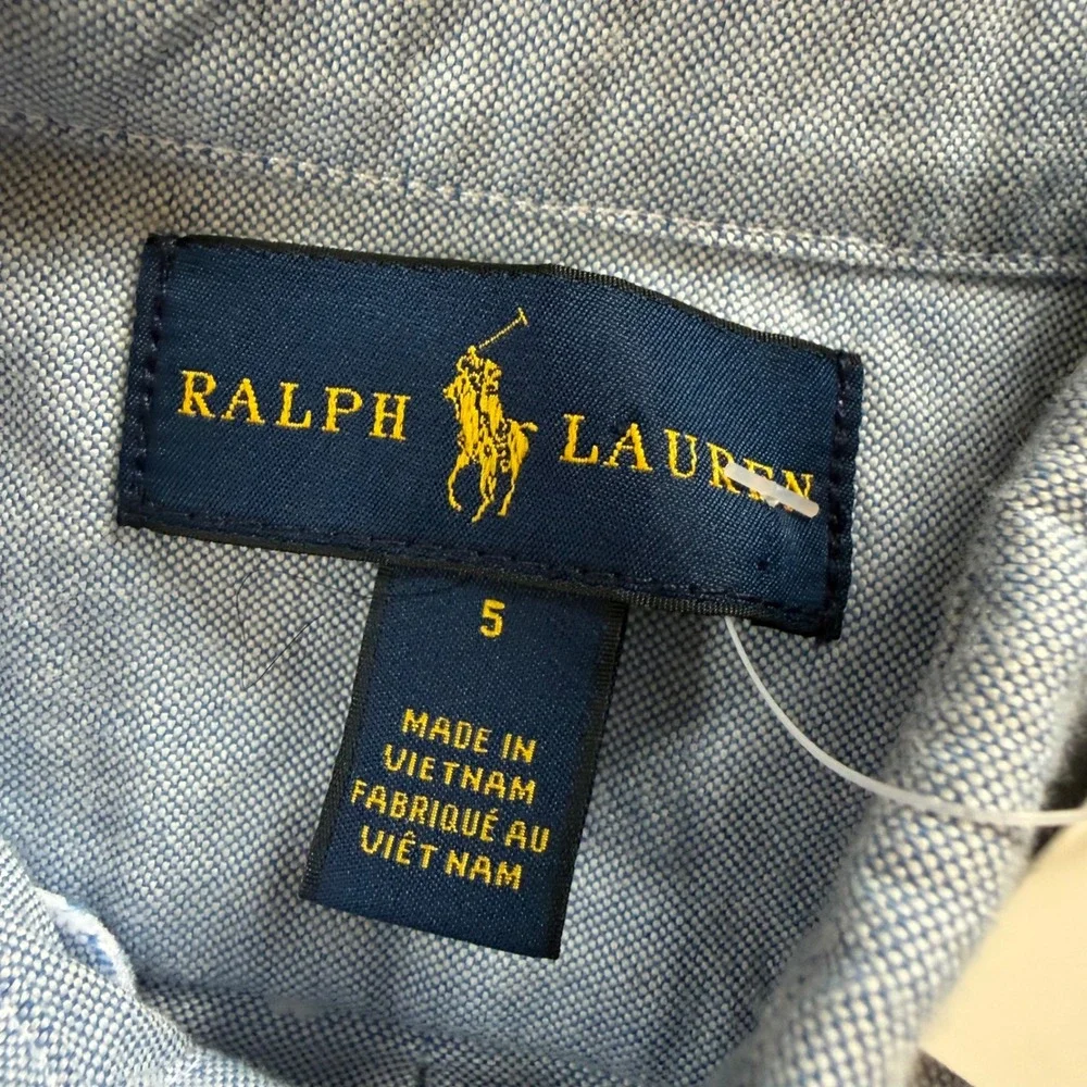 NWT Ralph Lauren Boys Blue Cotton Oxford Long Sleeve Button Down Shirt Size 5
